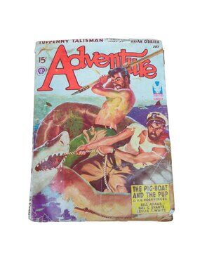 Adventure Magazine July 1943 Pulp Fiction WWII Shark Cover A.H. Hoenninger 1940s